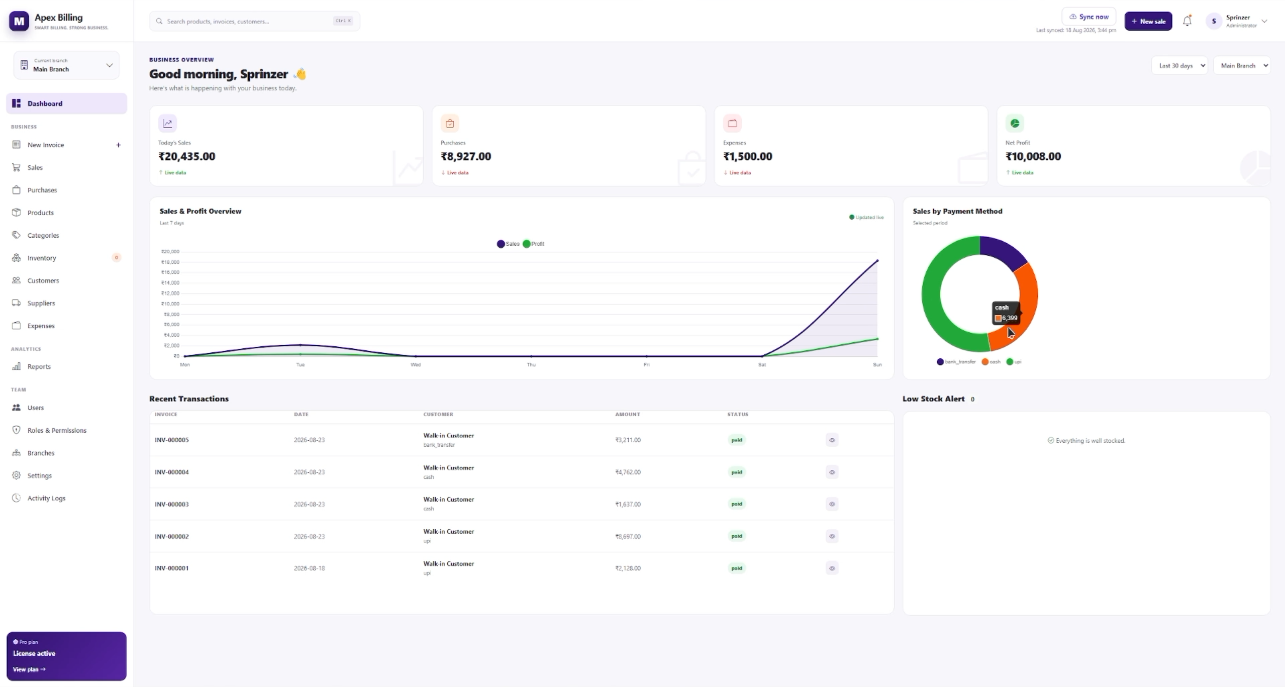 Apex Billing desktop dashboard
